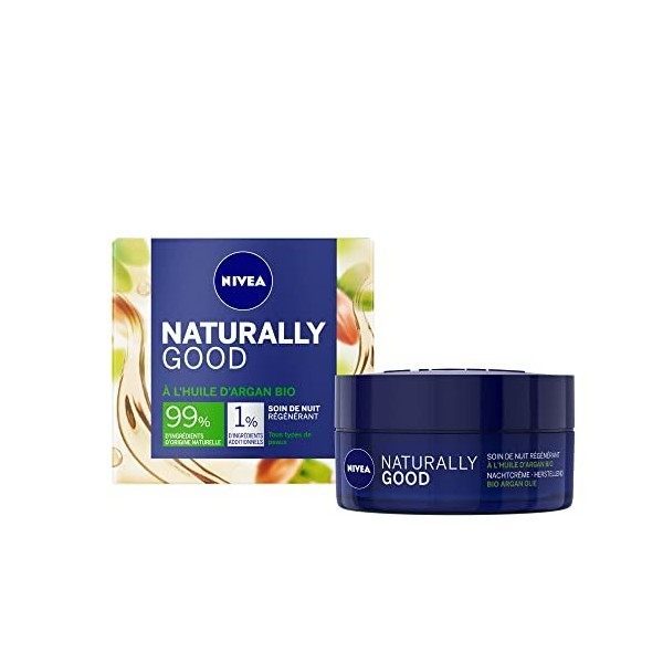 NIVEA NATURALLY GOOD Soin de Nuit Régénérant 50 ml, Soin visage avec 99% d’ingrédients d’origine naturelle, crème de nuit à l...