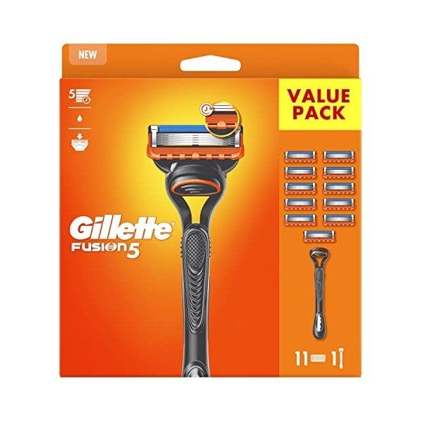 Gillette Fusion5 Rasoir Pour Homme, 1 Rasoir Gillette , 11 Recharges De Lames, Avec Lubrastrip Pour Un Rasage De Près