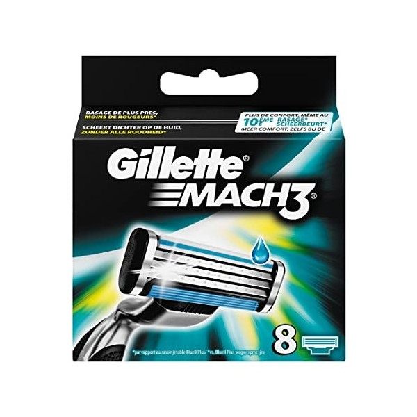 Gillette - Mach3 - Lames de rasoir - Hommes, Pack de 8 recharges de lames de rasoir, XL, Lemballage peut varier