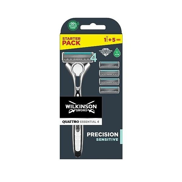 Wilkinson Sword Quattro Titanium Sensitive un Rasoir/8 Recharges