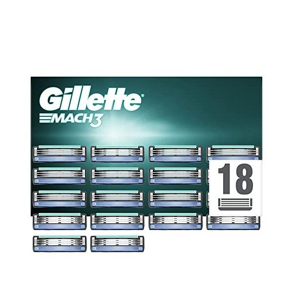 Gillette Mach3 Recharges De Lames De Rasoir Pour Homme 18 Unités, Conçues En Acier Pour Une Coupe Précise Et Jusqu’À 15 Rasag