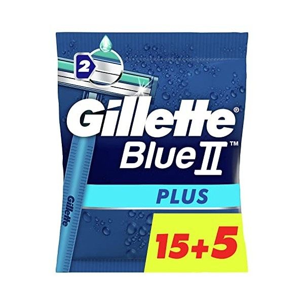 Gillette Blue Ii Plus Rasoirs Jetables Homme, Le paquet de 20 rasoirs