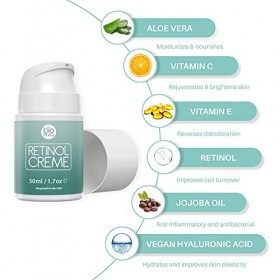 Crème hydratante Rétinol - Système dadministration de rétinol de liposomes à 2,5%, Vitamine C & Acide Hyaluronique botanique