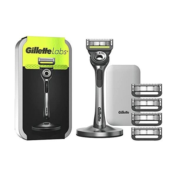 GilletteLabs Avec Barre Exfoliante, Rasoir Pour Homme de Gillette, 1 Manche, - 5 Recharges De Lames, Avec Étui De Voyage, Idé