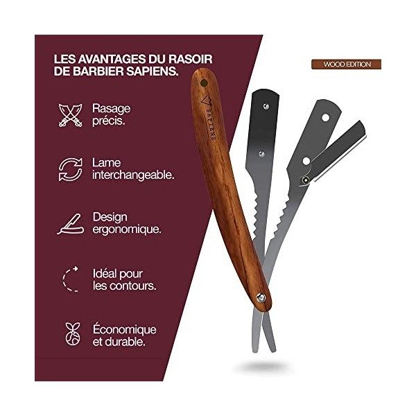 Sapiens Barbershop Rasoir à Barbe - Rasoir Coupe Choux Barbe avec 10 Lames de Rasoir Derby 20 Demi Lames et Étui Protecteur