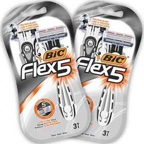 BIC Flex 5 Rasoirs Jetables pour Homme Tête Pivotante / 5 Lames - Lot de 2 Blisters de 3