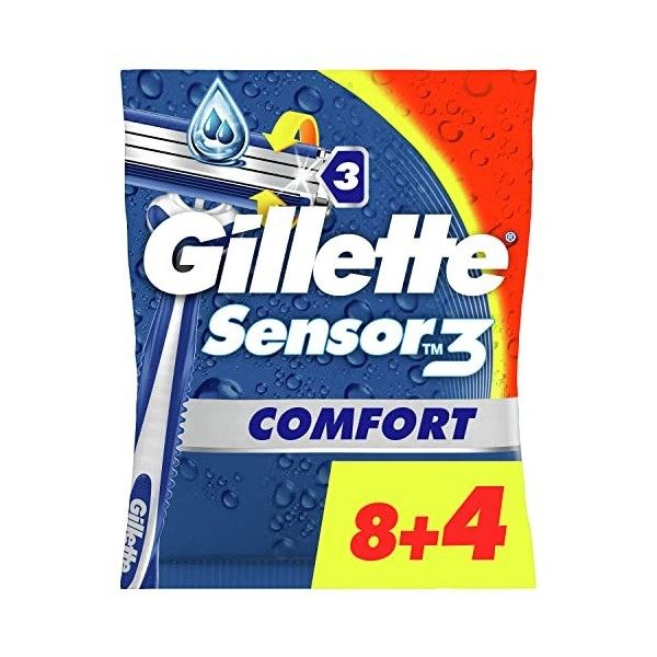 Gillette Sensor3 Cool Rasoirs Jetables Homme, Pack de 12 Rasoirs [OFFICIEL]