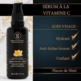 Serum Vitamine C Bio Anti Taches Brunes Visage pour une Peau Hydratée et Unifée 50ml, Vitamine C Serum Visage Repulpant, Anti...