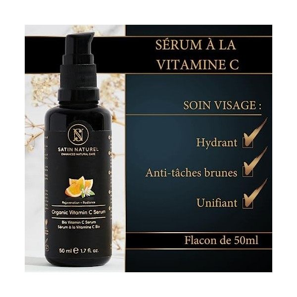 Serum Vitamine C Bio Anti Taches Brunes Visage pour une Peau Hydratée et Unifée 50ml, Vitamine C Serum Visage Repulpant, Anti...