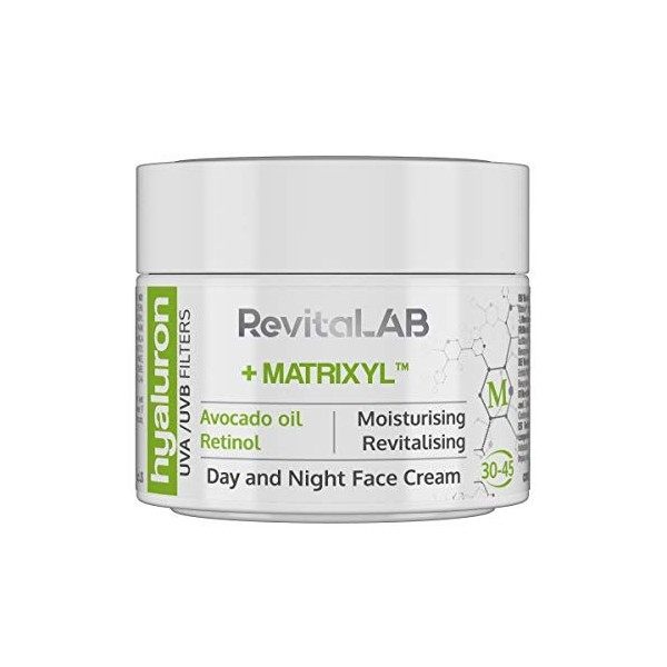 RevitaLAB - Hyaluron - Crème de jour et de nuit anti-âge, enrichie en huile d’avocat, Matrixyl, rétinol et filtres à rayons U