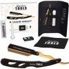 Rasoir à Barbe Traditionnel / Rasoir de barbier lame interchangeable + Boite de 5 doubles lames + Stick dalun + Chiffon de p