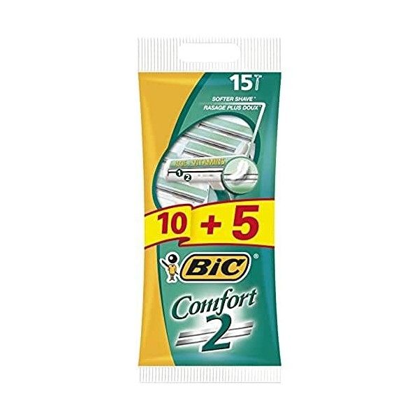 Bic Rasoir pour homme Comfort 2, 1er Pack 1 x 10 + 5 pièces 