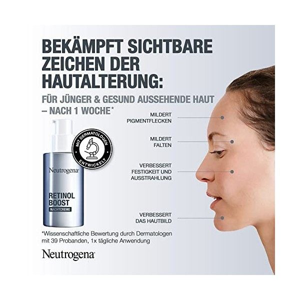Neutrogena - Retinol Boost - Crème de nuit 50&nbsp;ml , et crème de soin visage - Absorption rapide et anti-âge, avec rétinol - E ...