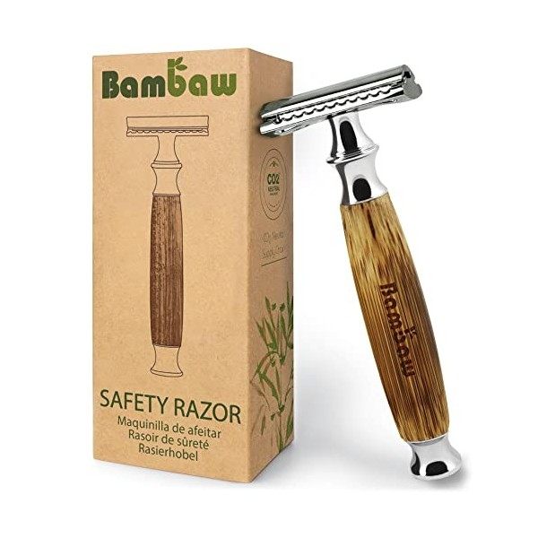 Rasoir de Sécurité avec Manche en Bambou | Rasoir de Sûreté | Traditionnel & Durable | Respectueux de l’environnement | Bamba