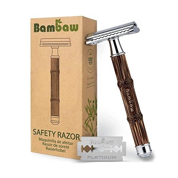 Rasoir de Sécurité avec Manche en Bambou | Rasoir de Sûreté | Traditionnel & Durable | Respectueux de l’environnement | Bamba