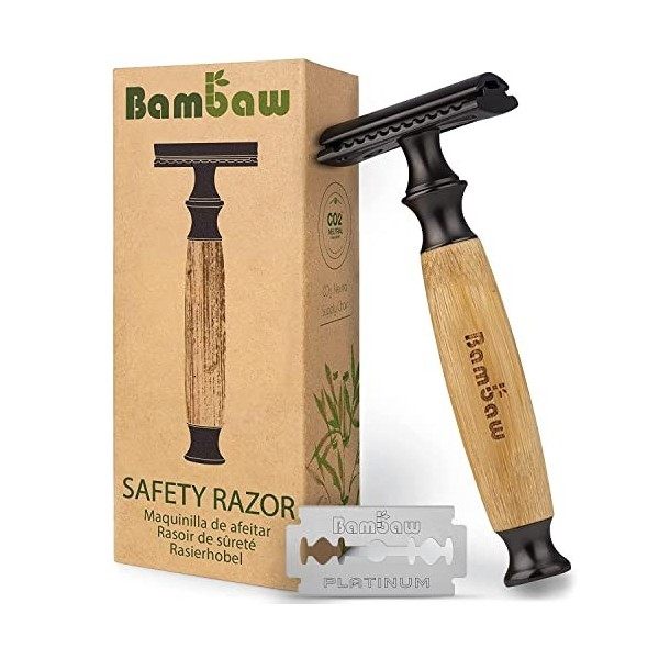 Rasoir de Sécurité avec Manche en Bambou | Rasoir de Sûreté | Traditionnel & Durable | Respectueux de l’environnement | Bamba