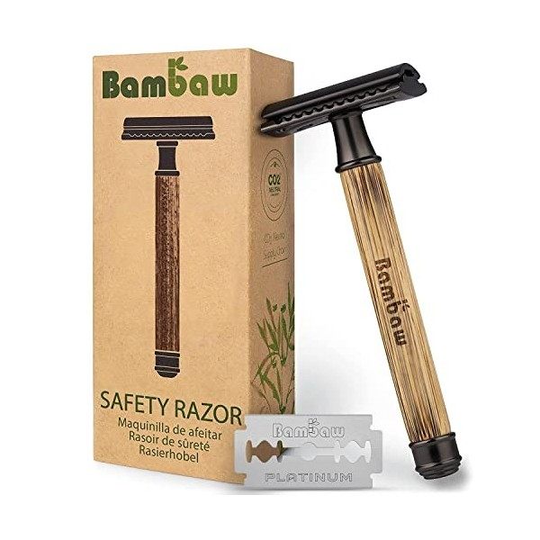 Rasoir de Sécurité avec Manche en Bambou | Rasoir de Sûreté | Traditionnel & Durable | Respectueux de l’environnement | Bamba