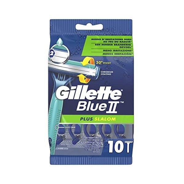 Gillette Blue II Plus Slalom Rasoirs Jetables Homme, Pack de 10 Rasoirs [OFFICIEL]