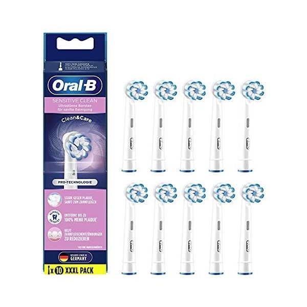 Oral-B Sensitive Clean Lot de 10 brossettes de rechange pour brosse à dents électrique avec technologie de poils ultra fins