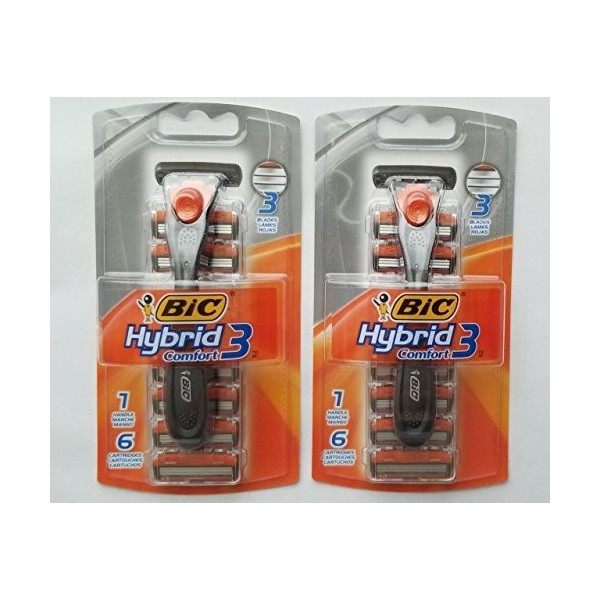 BIC Hybrid 3 Comfort Mens Disposable Razor, 1 Handle 6 Cartridges 2 Pack 