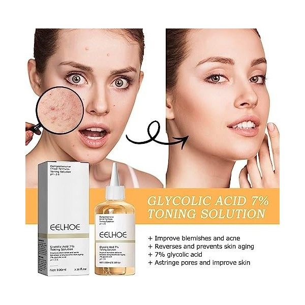 2 Pcs Acide glycolique 7% Solution tonifiante resurfaçante,Glycolic Acid 7% Solution tonifiante resurfaçante,Glycolic Acid So