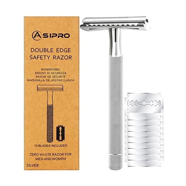 ASIPRO Rasoir de Sécurité Homme et Femme avec 10 Lames Rasoir Sécurité, Zéro Déchet Rasoir Manuel Homme Safety Razor, Rasoir 