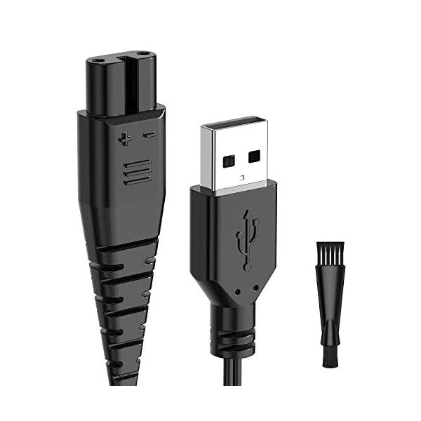 Ancable Câble de charge USB avec petite brosse, câble de rechange pour tondeuse à barbe Hatteker RFC 690 692 588 598 696 9598