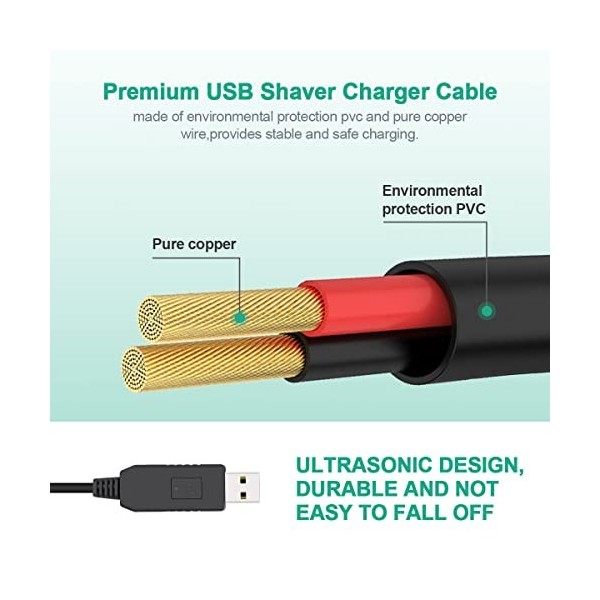 AIEVE Chargeur pour rasoir Braun, câble dalimentation USB 12 V pour Braun tondeuse série 3, série 7, série 9, série 1, 3020S