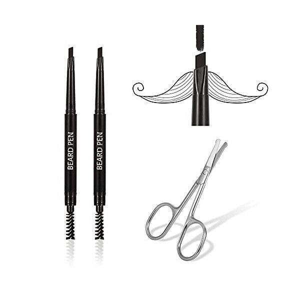 ETEDES Crayon à barbe pour hommes, noir, 2 stylos à barbe, remplissez les blancs et imperméable longue d