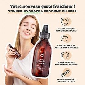 Bionoble Eau de Rose Bio 200ml - Hydrolat de Rose de Damas 100% Pur et Naturel - Visage, Contour des Yeux, Corps, Cheveux - R
