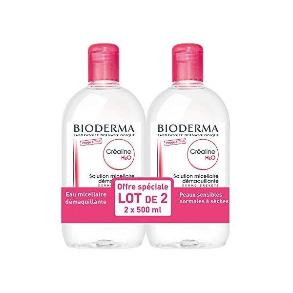 CRÉALINE H2O - lot de 2 x 500ml | Nettoie et purifie en profondeur – Apaise | Peaux sensibles à intolérantes