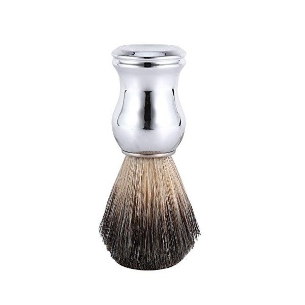 Blaireau de Rasage Tendance pour Homme avec Manche en Plastique Argenté Brosse de Rasage à Barbe Outil de Nettoyage du Visage