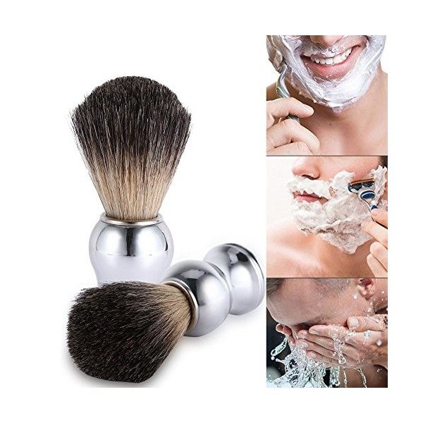 Blaireau de Rasage Tendance pour Homme avec Manche en Plastique Argenté Brosse de Rasage à Barbe Outil de Nettoyage du Visage