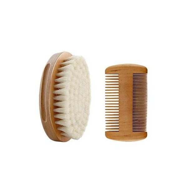 Qutsvosh 2 PièCes SéRies/Ensemble la Brosse à Ensemble de Peignes en Bois Brosse à Barbe pour Massage Brosse à Poils