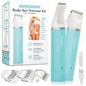 Tondeuse Bikini Femme IPX7 Étanche Kaphio avec 3 Protections de Tonte - 2 en 1 Tondeuse Corps et Maillot Rechargeable, Adapté