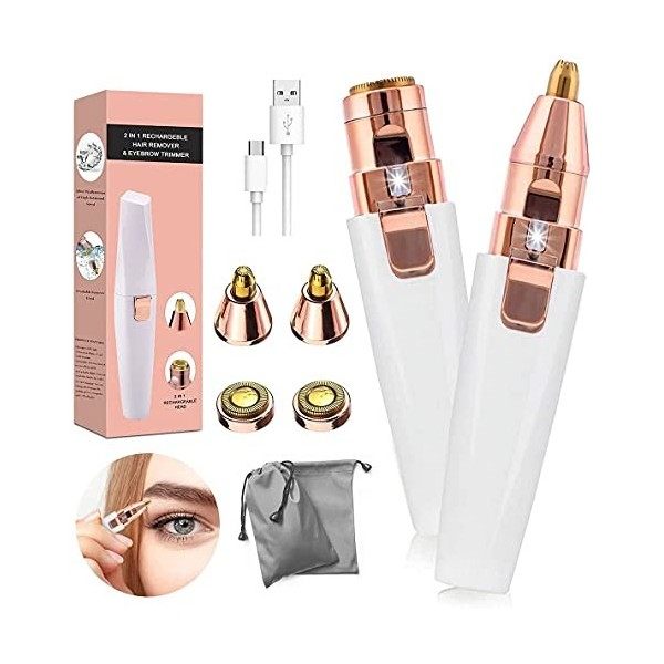 Fresion 2 en 1Epilateur sourcils Electrique Femme - Tondeuse épilation Faciale, Rasoir Femme avec Lumière LED intégrée - pour