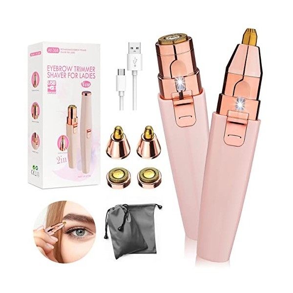 Fresion 2 en 1Epilateur sourcils Electrique Femme - Tondeuse épilation Faciale, Rasoir Femme avec Lumière LED intégrée - pour