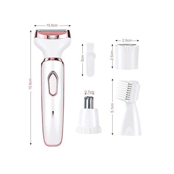 ACWOO Épilateur Électrique Femme, 4-en-1 Sans Fil Avec Technologie Wet & Dry, Bikini Styler, Accessoire Massage, Tête de Raso