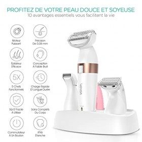 VOYOR Rasoir électrique pour tondeuse bikini pour femme pour le corps du visage, trousse de toilettage 5 en 1 Lady Rasoir Ras