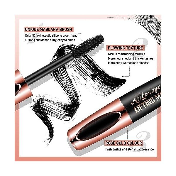 Allbestaye Mascara fibre de soie 4D, allongement de cils extra long et mascara volume des cils Imperméable à leau longue dur