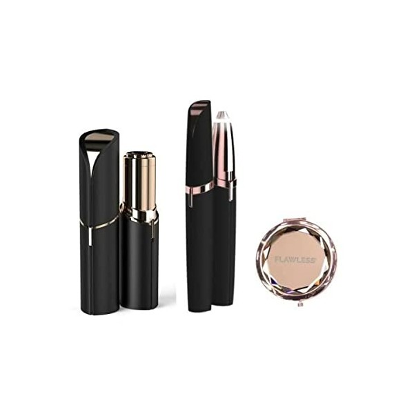 FLAWLESS - Coffret Epilateurs - Epilateurs Visage + Sourcils + Brosse de Nettoyage + Miroir Offert - USB Rechargeable