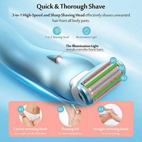 Ribivaul Rasoir électrique pour femme avec lame de rasage 3 en 1 et feuille flottante 3D, rechargeable pour bras, jambe et ai