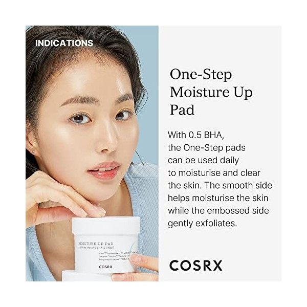 COSRX One Step Moisture Up Pad 70 Disques | Exfoliant Cotons avec BHA PHA Peeling Toner Lotion Tonique | Soins Pour le Visage