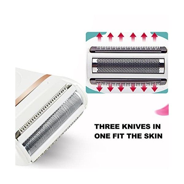 Rasoir électrique pour Femmes, Outil de Suppression de Tondeuse à Cheveux 3-en-1 Indolore, Rasoir électrique Portable étanche