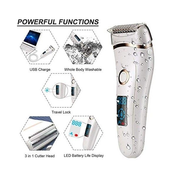 Rasoir électrique pour femme, batterie rechargeable, affichage de lautonomie du bikini pour femme, épilation indolore pour b