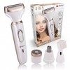 alpina Ladyshave - Rasoir électrique femme - 4-en-1 - Corps et visage - Incluant une tondeuse à sourcils - USB Rechargeable