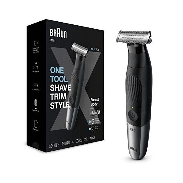 Braun Series XT5 Rasoir Électrique Rechargeable et Tondeuse Hybride Homme, pour Visage et Corps avec Lame Durable et Pochette