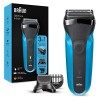 Braun Series 3 Shave & Style Rasoir Électrique Homme 3-En-1 Noir/Bleu, Équipé De La Technologie Wet & Dry Avec Tondeuse À Bar