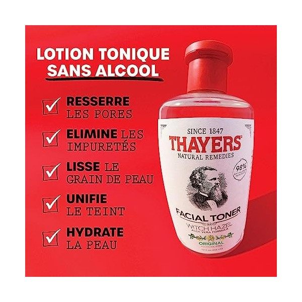 Thayers Lotion tonique douce à lhamamélis et à laloe vera bio - hydratation & pores resserrés - sans cruauté envers les ani