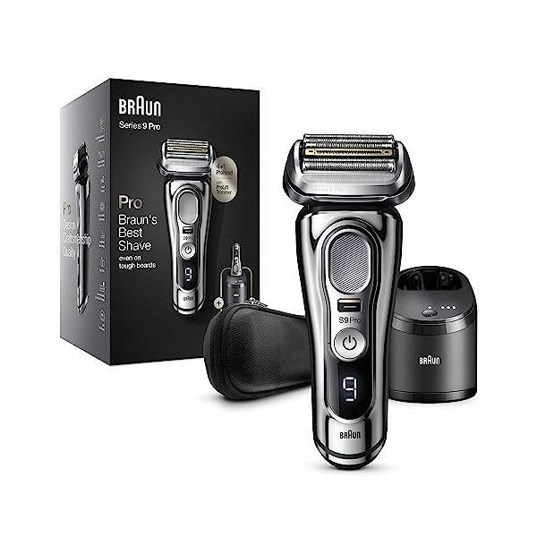 Braun Series 9 Pro Rasoir Électrique Homme Barbe, Noir/Argenté, Tête 4+1 Avec Tondeuse Prolift, Centre Smartcare 5-En-1, Raso